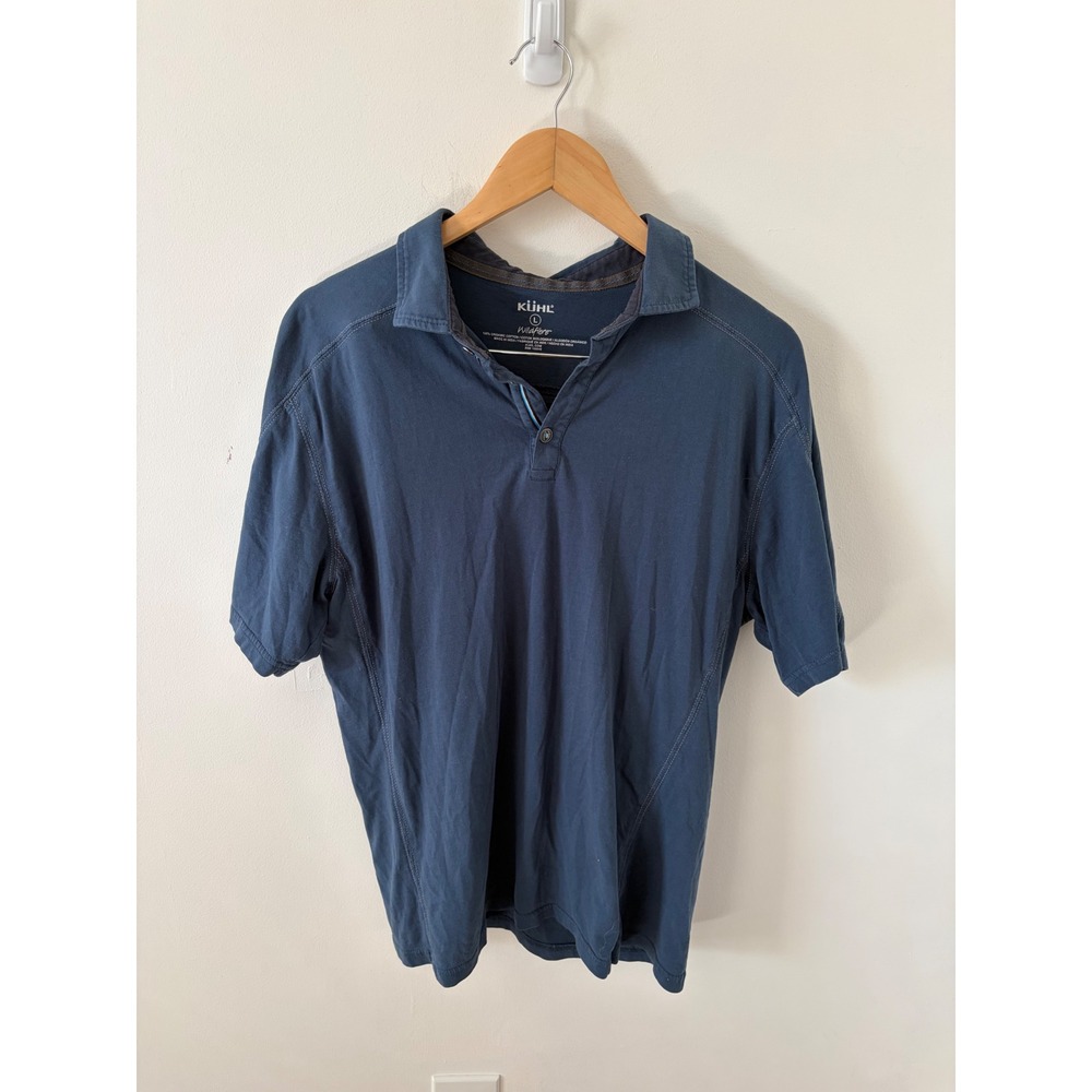 Kuhl Wildfibre Mens Large Navy Blue Organic Cotton Short Sleeve Polo Shirt